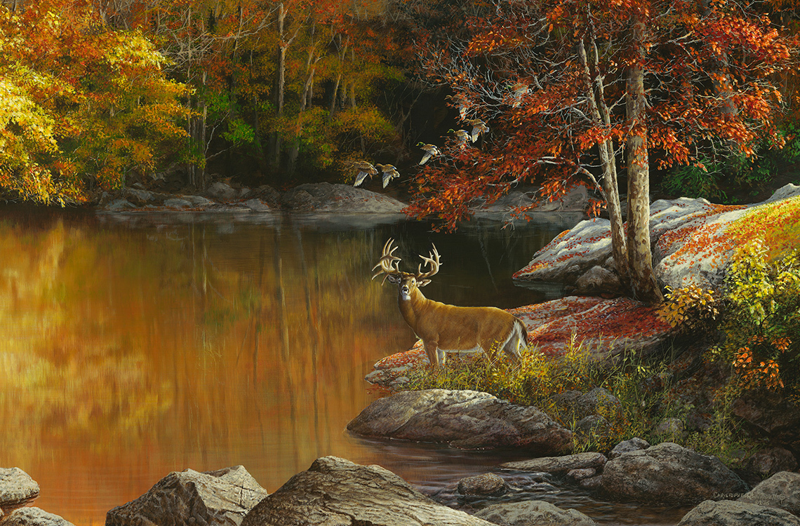 deer standing next to water art